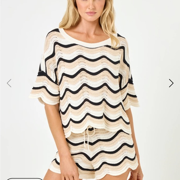 L*Space High Waist Shorts Set- cream, brown yellow and blue shorts and top - Picture 3 of 6